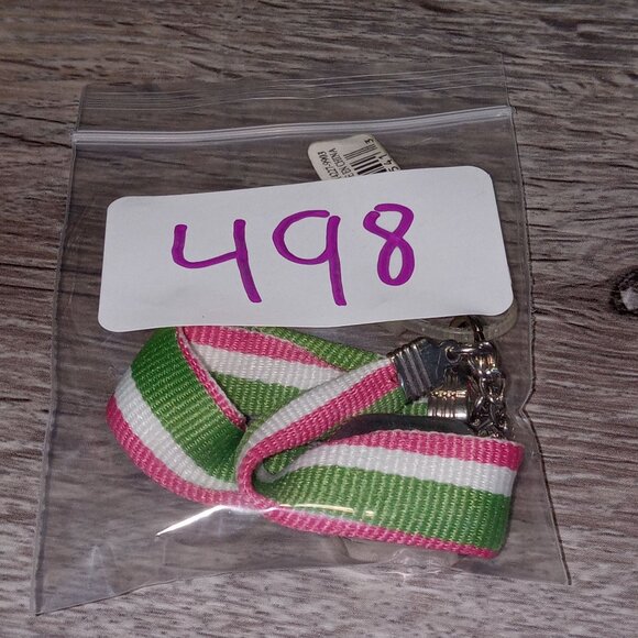 Personalized Ganz H Initial Bracelet With Pink & Green Stripes Adjustable - Picture 6 of 6